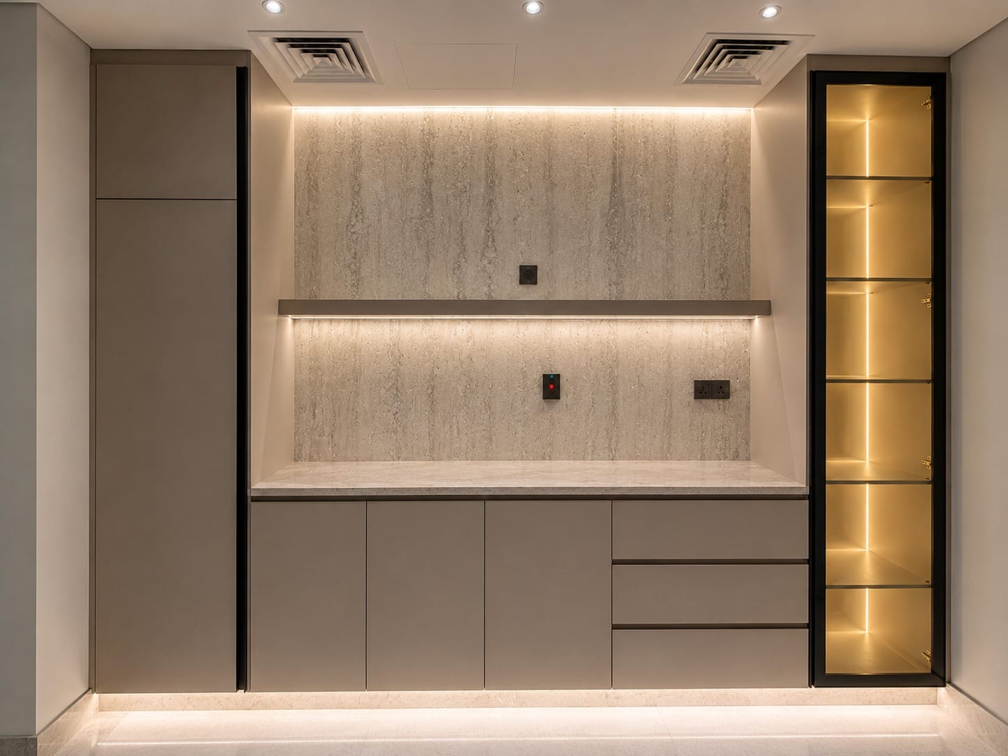 Built-in wall niches with integrated warm lighting