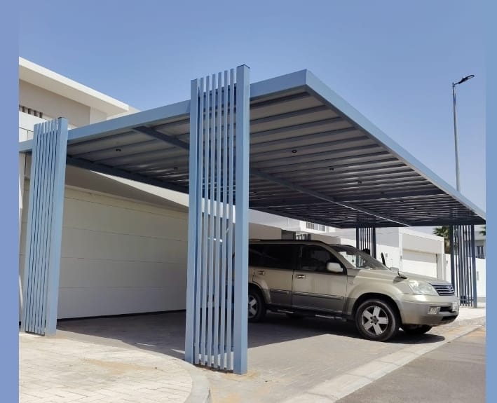 Completed covered carport with metal structure